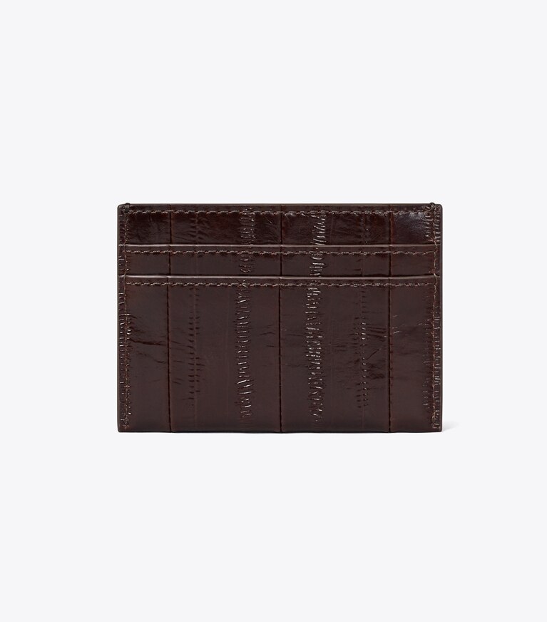 Tory Burch diseñador tarjeteros Tarjetero Charlie con relieve de anguila en Dark Brown volver