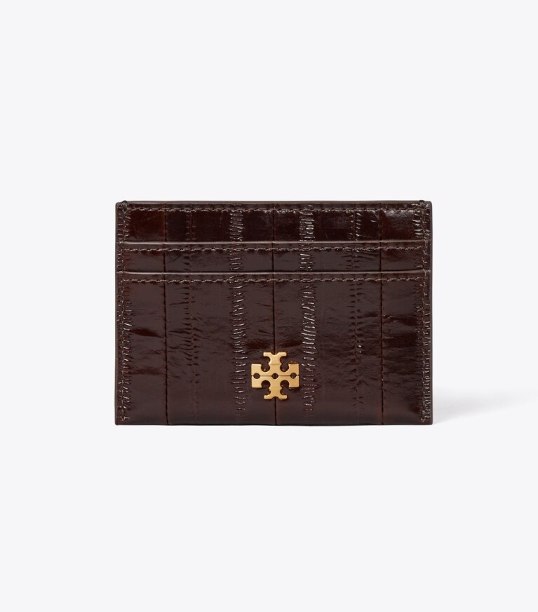 Tory Burch diseñador tarjeteros Tarjetero Charlie con relieve de anguila en Dark Brown frente