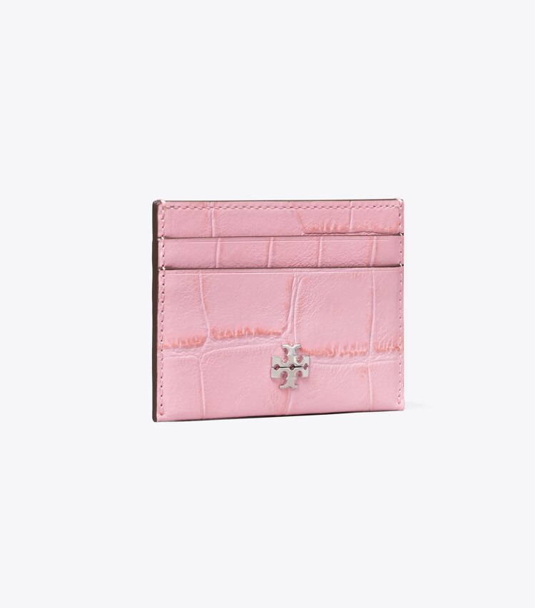 Tory Burch diseñador tarjeteros Tarjetero Charlie con relieve de cocodrilo en Rose Sunset ángulo