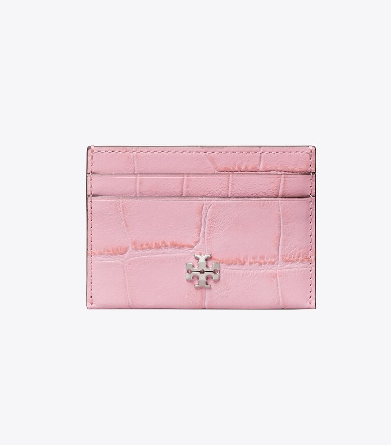 Tory Burch diseñador tarjeteros Tarjetero Charlie con relieve de cocodrilo en Rose Sunset frente