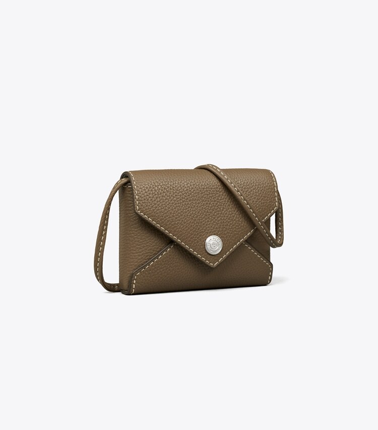 Tory Burch diseñador accesorios de viaje Tarjetero con cordón en Wild Mushroom ángulo