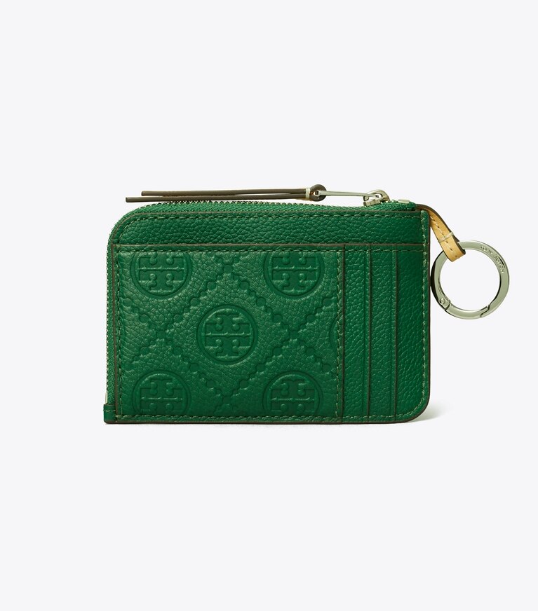Tory Burch diseñador tarjeteros Tarjetero con cremallera estilo sobre con textura graneada en Dark Kale volver