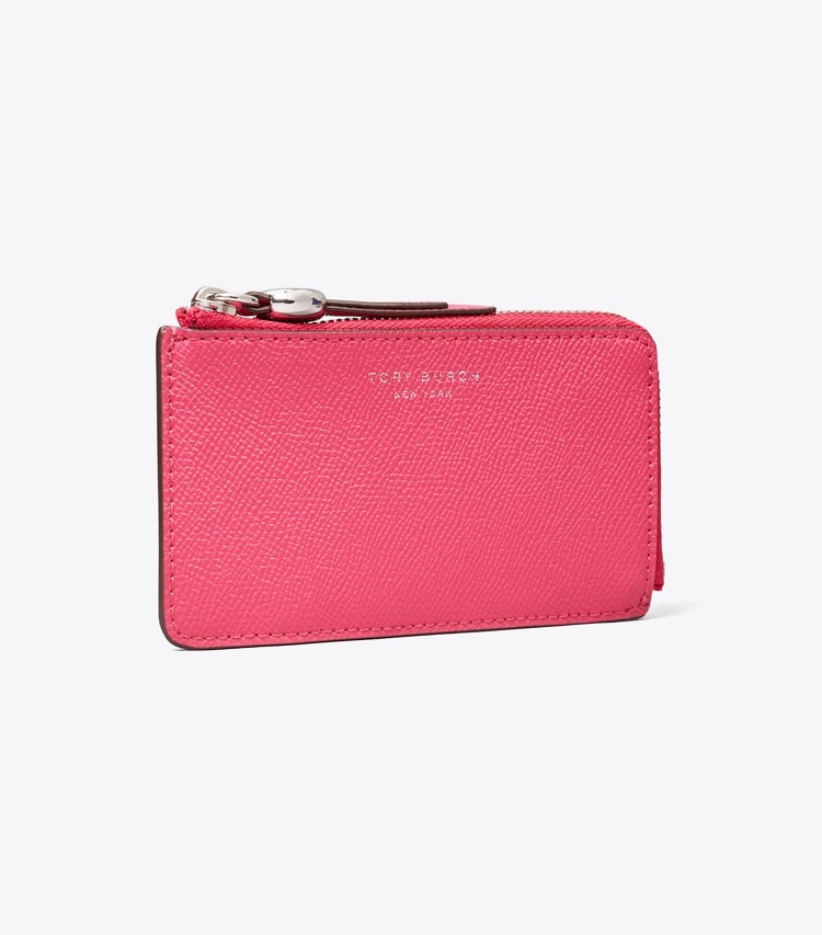 Tory Burch diseñador tarjeteros Tarjetero con cremallera Romy en Bright Pink ángulo