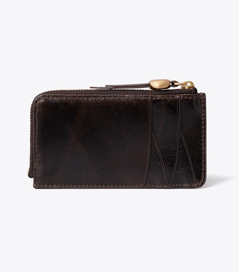 Tory Burch diseñador tarjeteros Tarjetero con cremallera Romy con efecto desgastado en Dark Roast volver