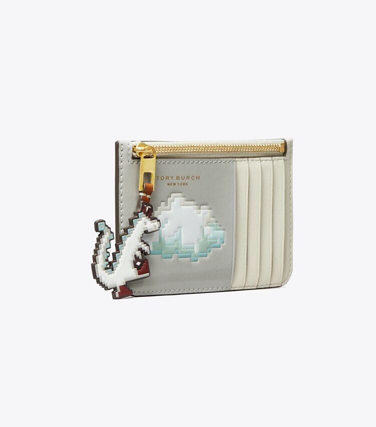 Tory Burch diseñador tarjeteros Tarjetero con cremallera superior en Misty Cloud ángulo