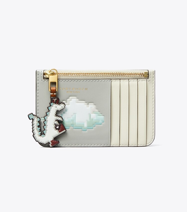 Tory Burch diseñador tarjeteros Tarjetero con cremallera superior en Misty Cloud frontal