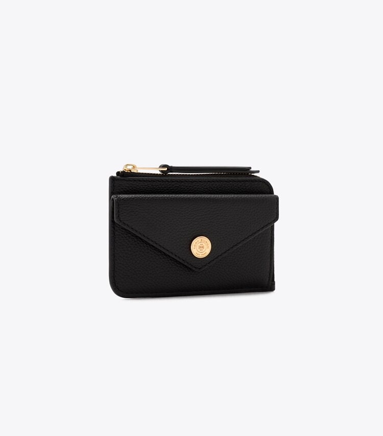 Tory Burch diseñador tarjeteros Tarjetero con cremallera tipo sobre de piel granulada con monograma de T en Black ángulo