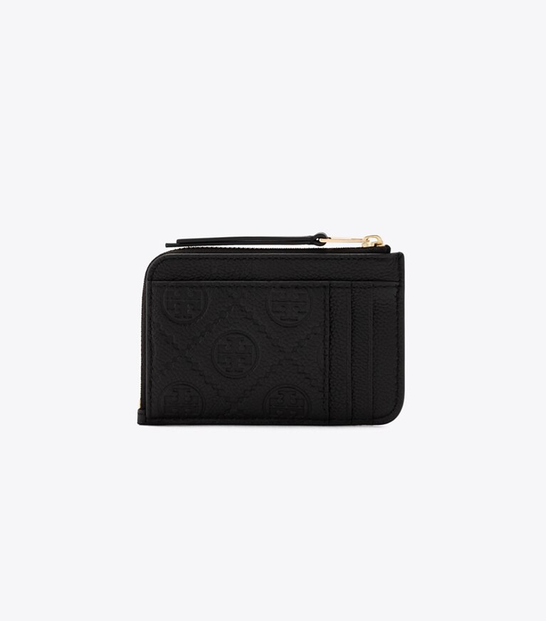 Tory Burch diseñador tarjeteros Tarjetero con cremallera tipo sobre de piel granulada con monograma de T en Black parte trasera