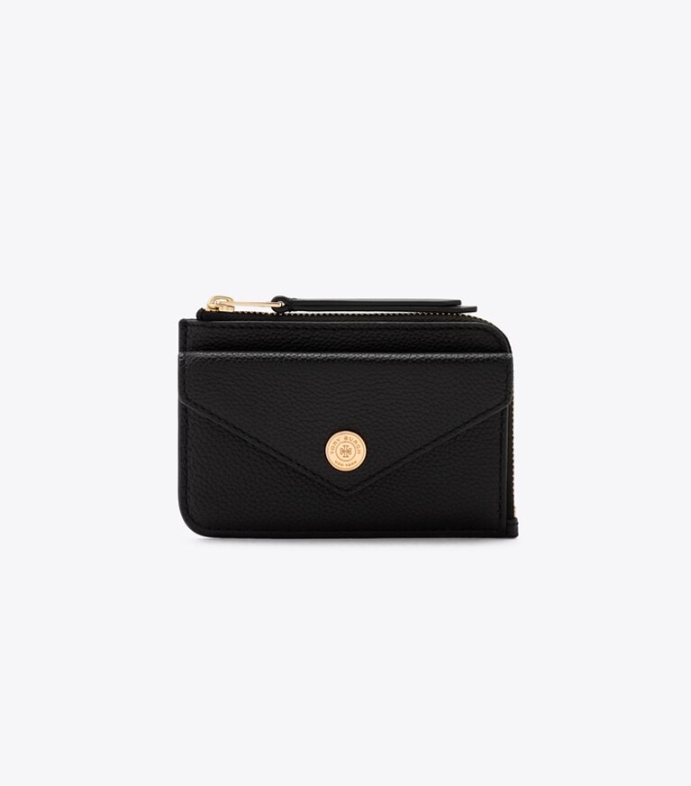 Tory Burch diseñador tarjeteros Tarjetero con cremallera tipo sobre de piel granulada con monograma de T en Black frontal