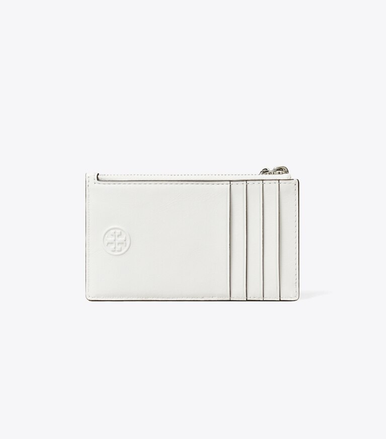 Tory Burch diseñador tarjeteros Tarjetero con cremallera y dije desgastado Fleming en Cirrus Cloud volver