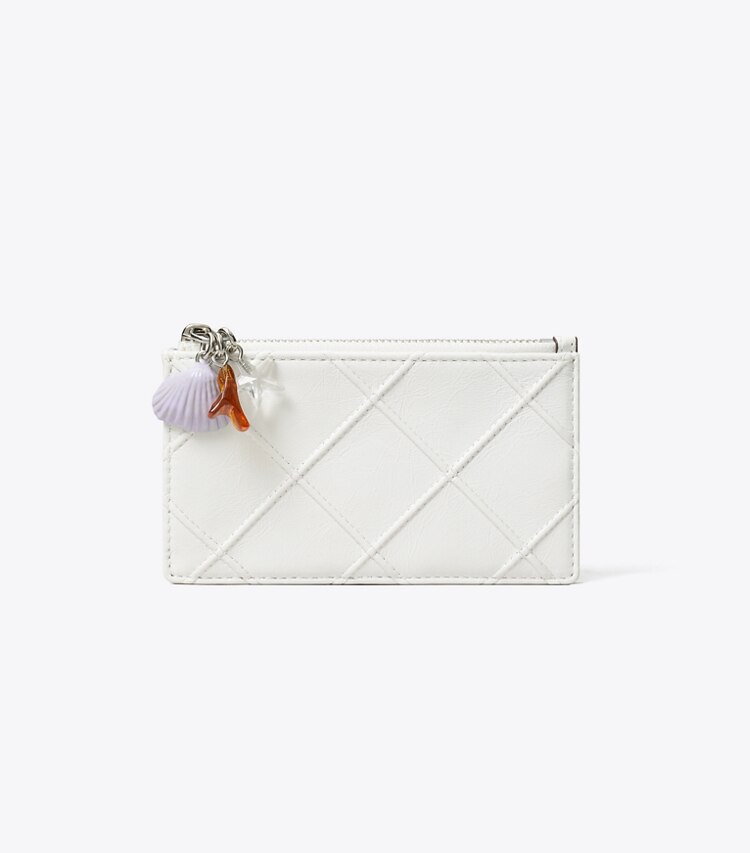 Tory Burch diseñador tarjeteros Tarjetero con cremallera y dije desgastado Fleming en Cirrus Cloud frente