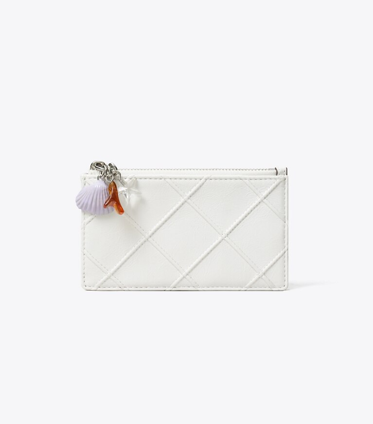 Tory Burch diseñador tarjeteros Tarjetero con cremallera y dije desgastado Fleming en Cirrus Cloud frente
