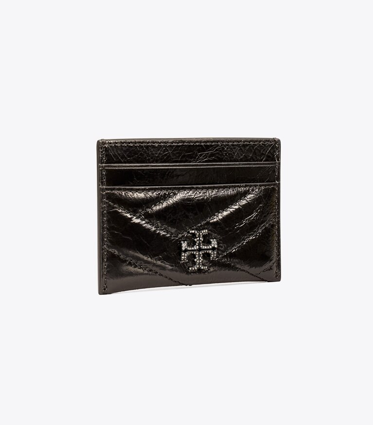 Tory Burch diseñador tarjeteros Tarjetero de chevrón Kira con logo en pavé metalizado en Black ángulo