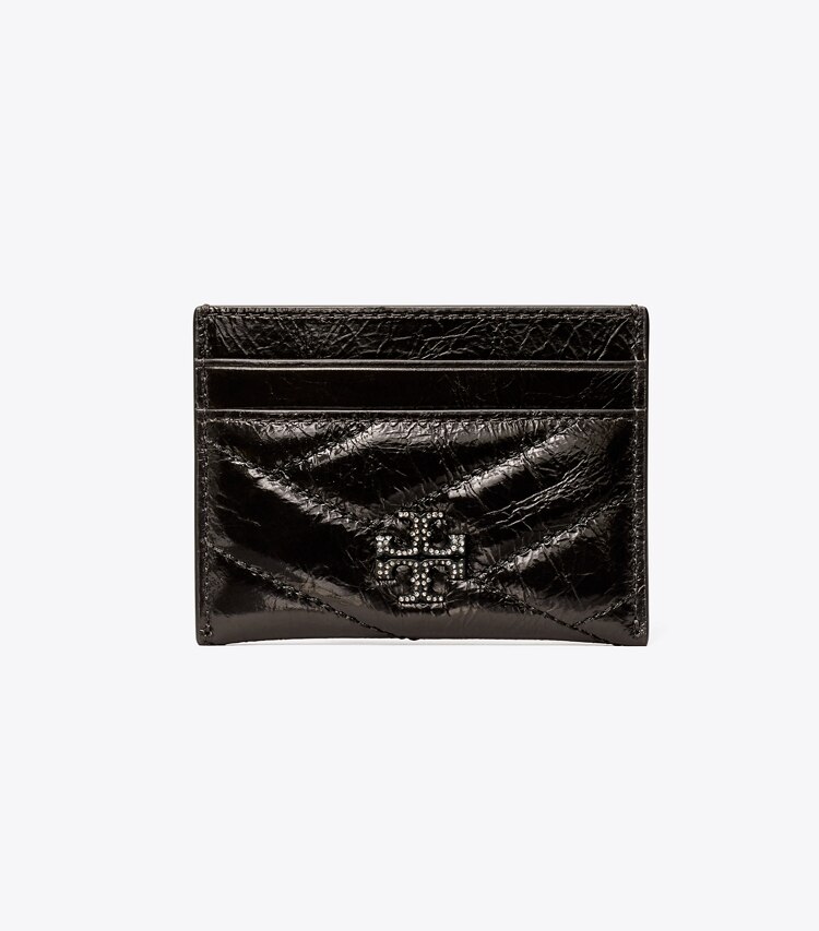 Tory Burch diseñador tarjeteros Tarjetero de chevrón Kira con logo en pavé metalizado en Black frontal