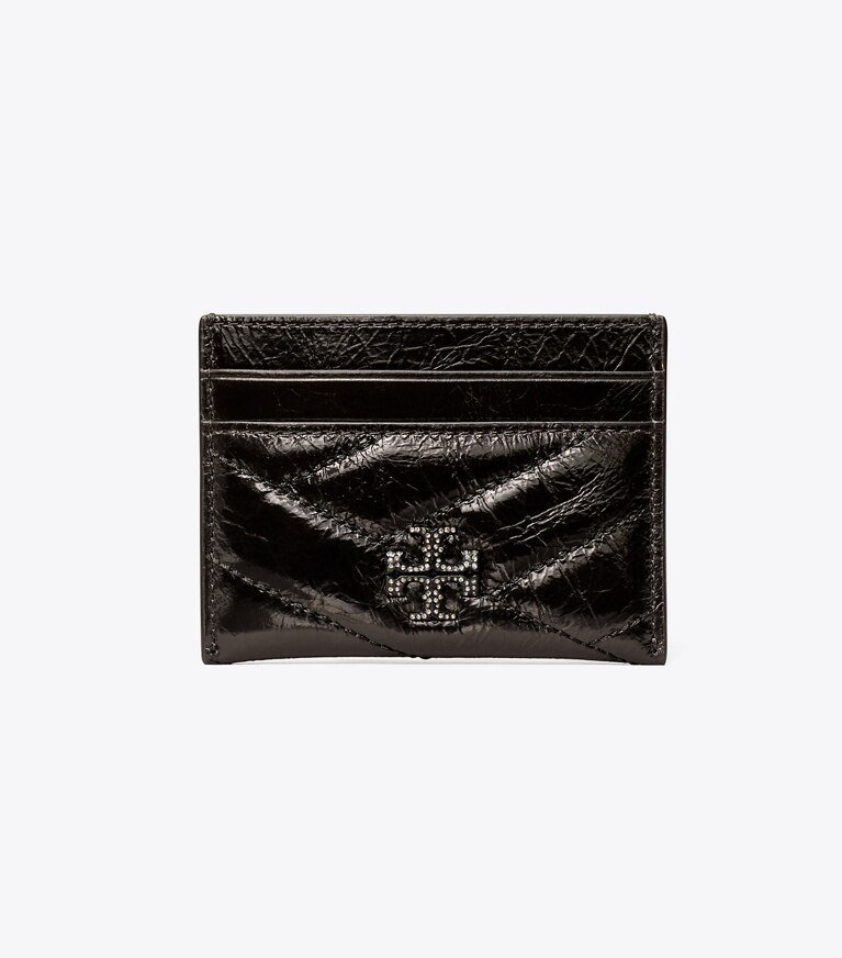 Tory Burch diseñador tarjeteros Tarjetero de chevrón Kira con logo en pavé metalizado en Black frontal