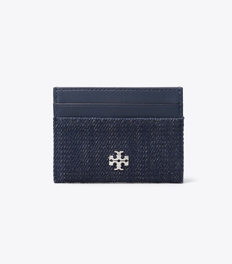 Tory Burch diseñador tarjeteros Tarjetero de denim Charlie en Midnight frente