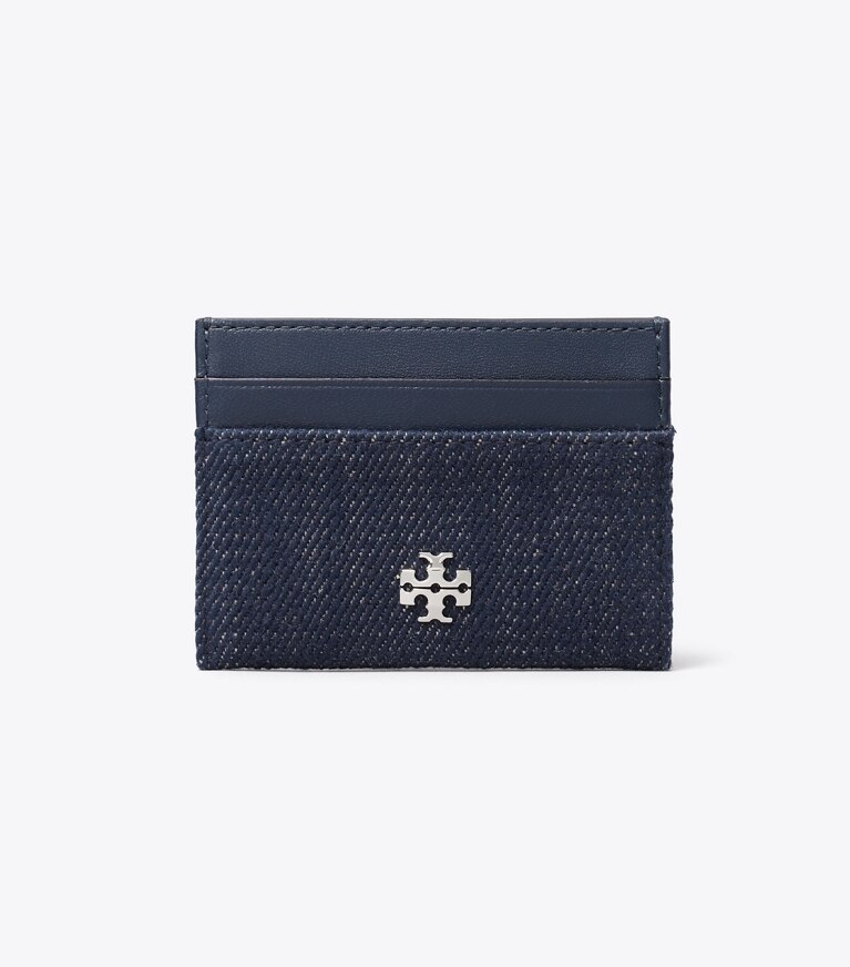 Tory Burch diseñador tarjeteros Tarjetero de denim Charlie en Midnight frente