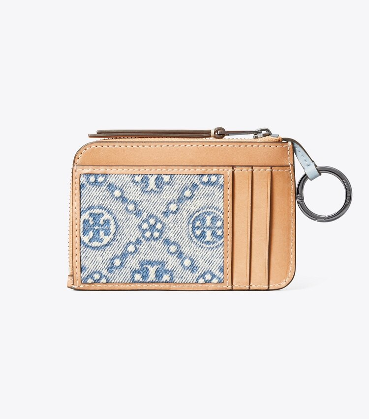 Tory Burch diseñador tarjeteros Tarjetero de denim con cremallera y monograma T en Powder Blue volver