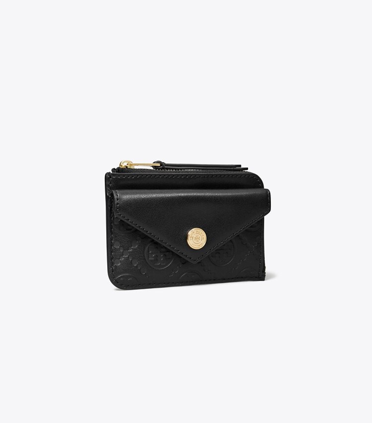 Tory Burch diseñador tarjeteros Tarjetero de piel con cremallera con monograma de T en Black ángulo