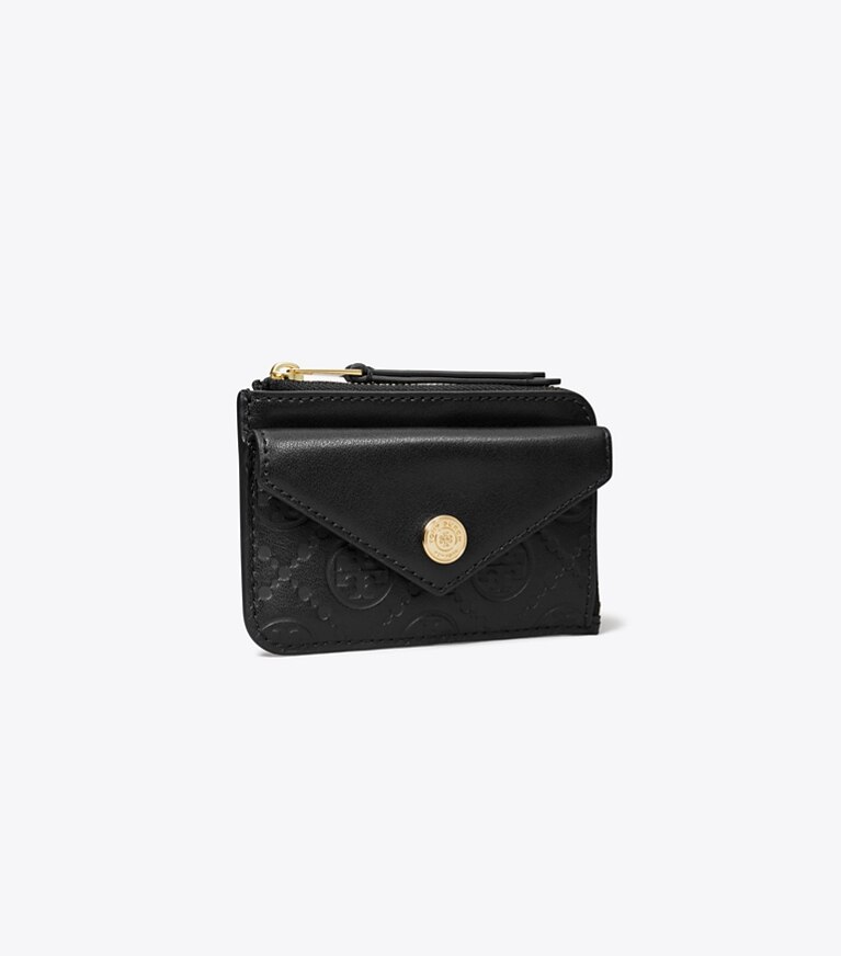 Tory Burch diseñador tarjeteros Tarjetero de piel con cremallera con monograma de T en Black ángulo