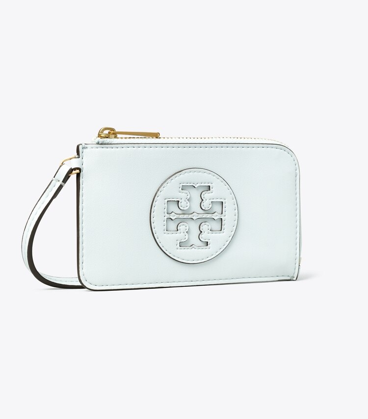 Tory Burch diseñador tarjeteros Tarjetero Ella Bio con cremallera en Ice Blue ángulo
