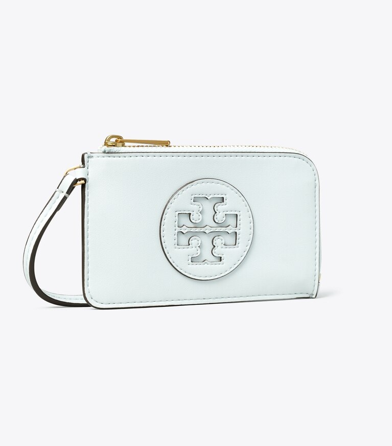 Tory Burch diseñador tarjeteros Tarjetero Ella Bio con cremallera en Ice Blue ángulo