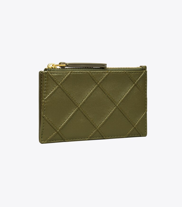 Tory Burch diseñador tarjeteros Tarjetero Fleming con cremallera en Dark Olive ángulo