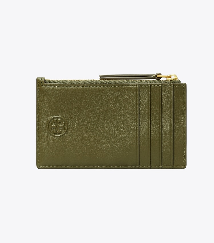 Tory Burch diseñador tarjeteros Tarjetero Fleming con cremallera en Dark Olive volver