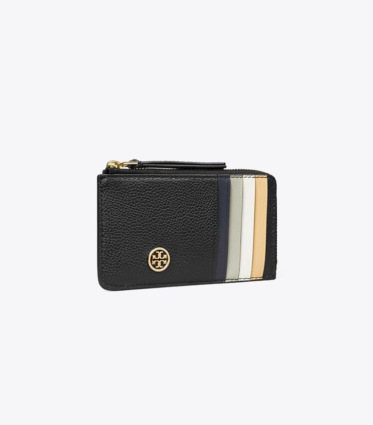 Tory Burch diseñador tarjeteros Tarjetero graneado con cremallera superior Robinson en Black ángulo