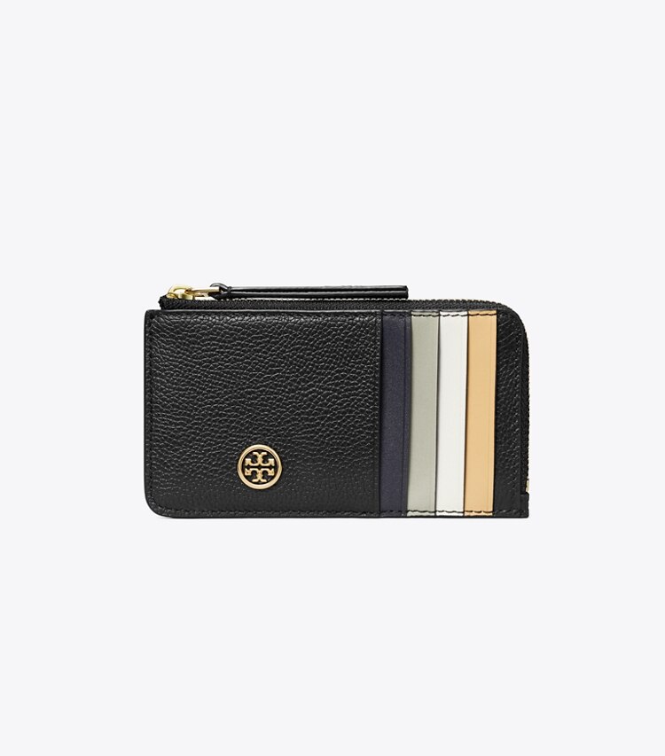 Tory Burch diseñador tarjeteros Tarjetero graneado con cremallera superior Robinson en Black frente