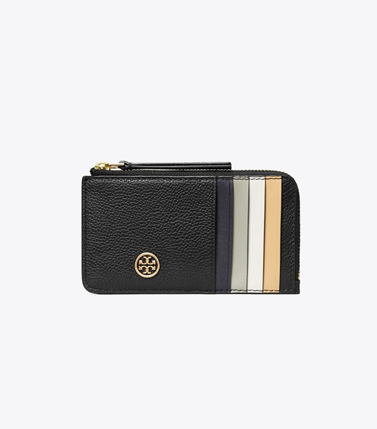 Tory Burch diseñador tarjeteros Tarjetero graneado con cremallera superior Robinson en Black frente