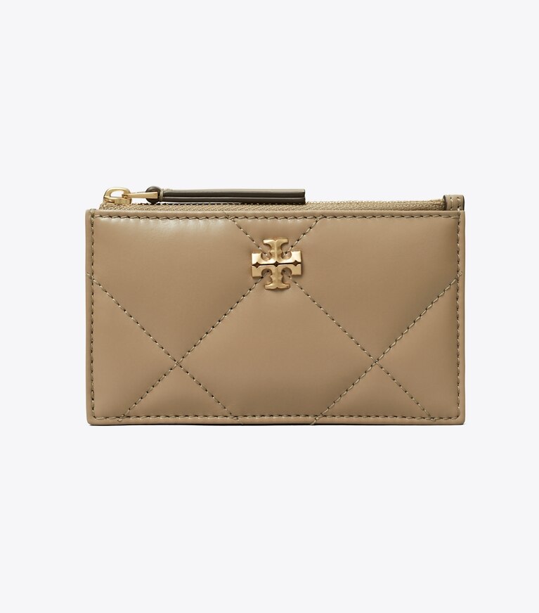 Tory Burch diseñador tarjeteros Tarjetero Kira Diamond Quilt con cremallera en Taupe Oak frontal