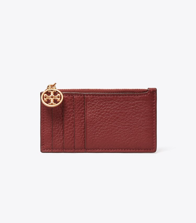 Tory Burch diseñador tarjeteros Tarjetero Miller con cremallera superior en Autumn Red frontal