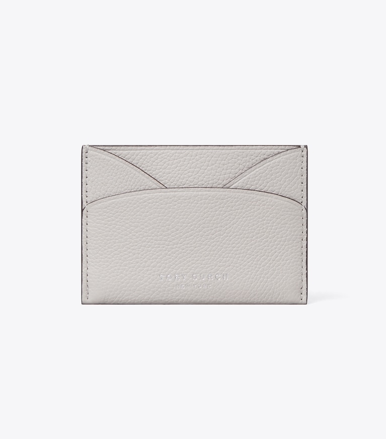 Tory Burch diseñador tarjeteros Tarjetero plano en Dove Gray frontal