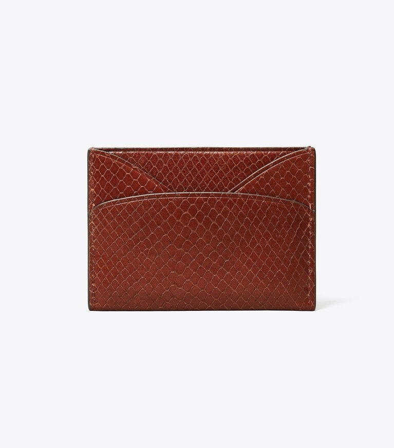 Tory Burch diseñador tarjeteros Tarjetero plano Romy con piel grabada en relieve con efecto de serpiente en Sweet Maple volver