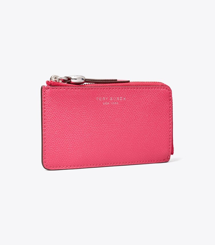 Tory Burch diseñador tarjeteros Tarjetero Romy con cremallera en Bright Pink ángulo