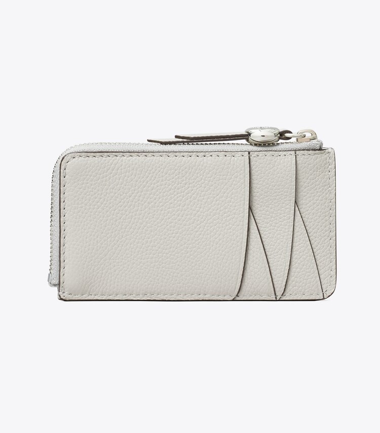 Tory Burch diseñador tarjeteros Tarjetero Romy con cremallera en Dove Gray volver