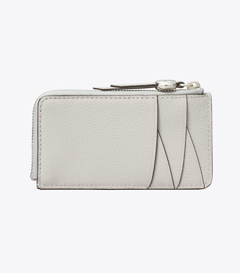 Tory Burch diseñador tarjeteros Tarjetero Romy con cremallera en Dove Gray volver