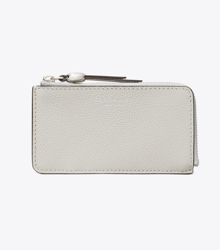 Tory Burch diseñador tarjeteros Tarjetero Romy con cremallera en Dove Gray frente
