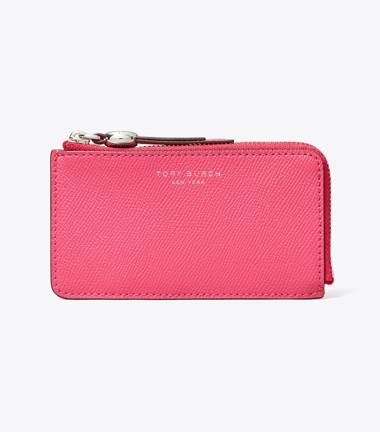 Tory Burch diseñador tarjeteros Tarjetero Romy con cremallera en Bright Pink frente