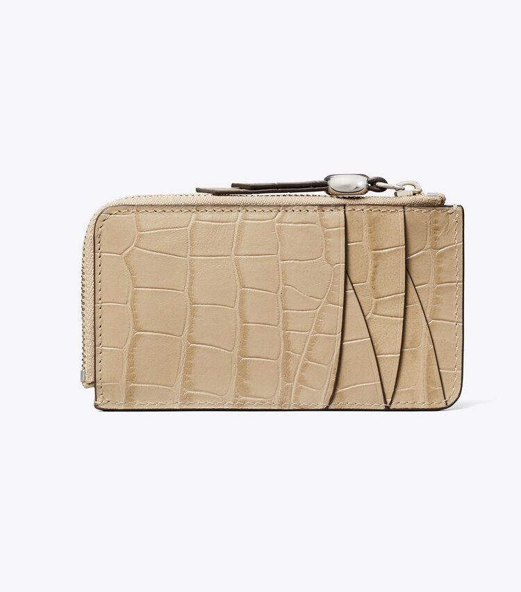 Tory Burch diseñador tarjeteros Tarjetero Romy con cremallera grabado efecto cocodrilo en Ginger Leaf volver