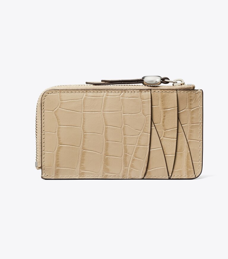 Tory Burch diseñador tarjeteros Tarjetero Romy con cremallera grabado efecto cocodrilo en Ginger Leaf volver