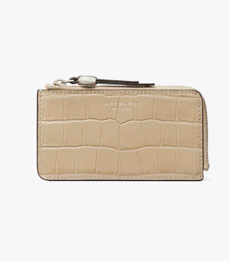 Tory Burch diseñador tarjeteros Tarjetero Romy con cremallera grabado efecto cocodrilo en Ginger Leaf frente