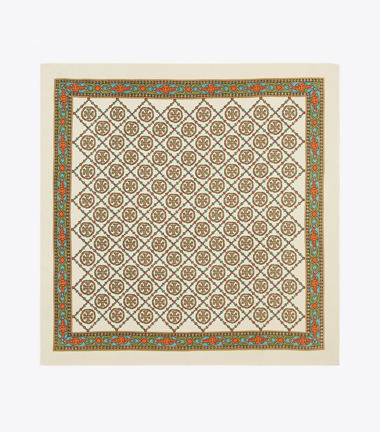 Tory Burch designer schals Taschentuch aus Seide mit T-Monogramm in Cream von oben