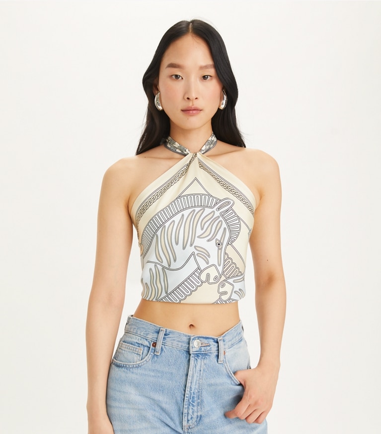 Tory Burch designer schals Taschentuch mit Zebra-Print in Light Blue Zebra Scarf von oben
