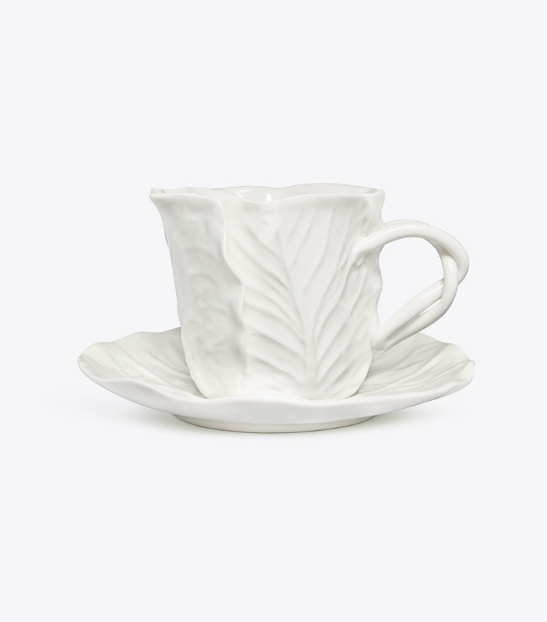 Tory Burch designer vaisselle Tasse & soucoupe, collection Lettuce, lot de 2 dans White de face