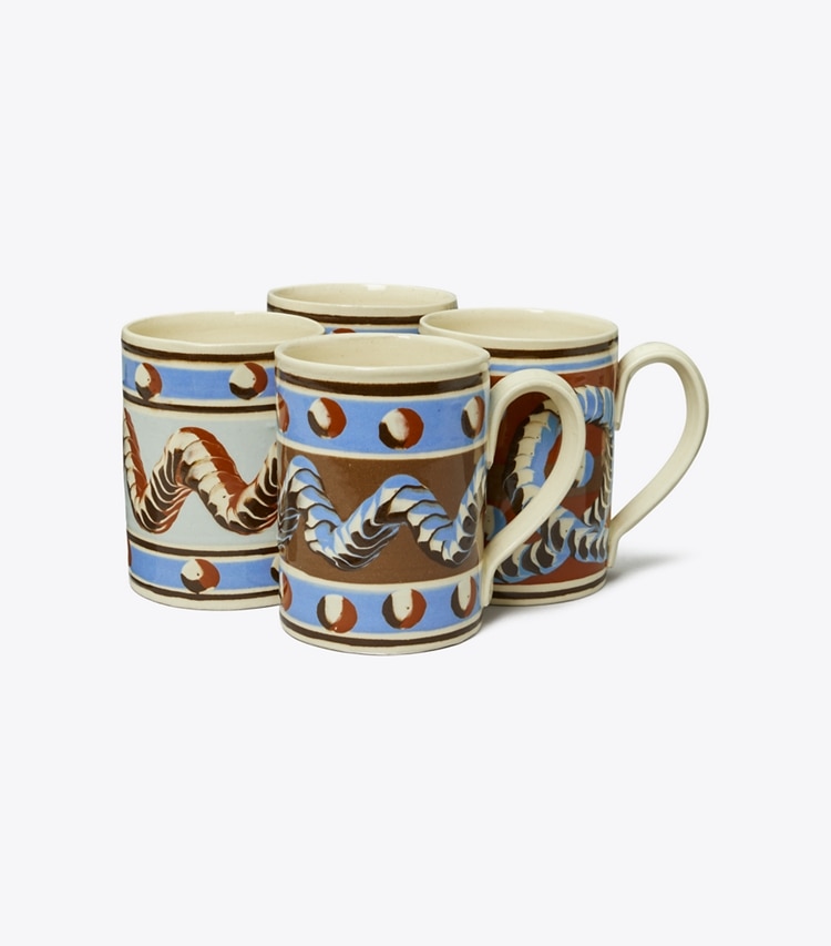 Tory Burch designer vaisselle Tasse Mochaware, lot de 4 dans BROWN / Blue groupe