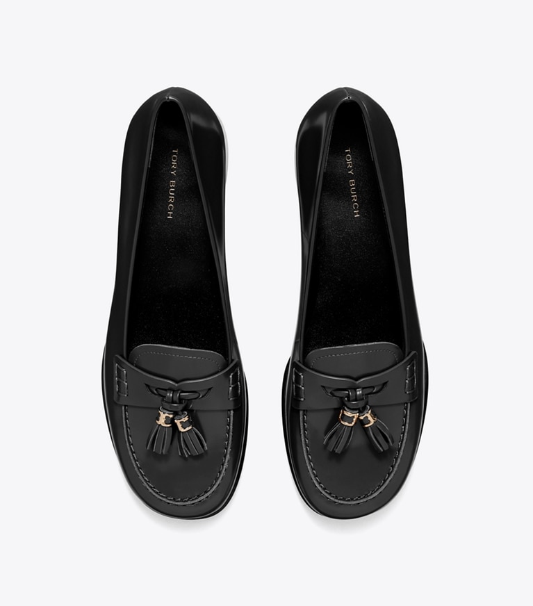 Tory Burch designer flats Tassel Loafer in PERFECT BLACK overhead