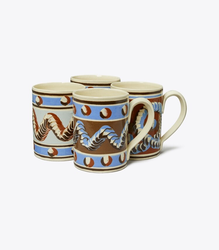 Tory Burch diseñador artículos de mesa & cristalería Taza Mochaware, set de 4 en BROWN / Blue grupo