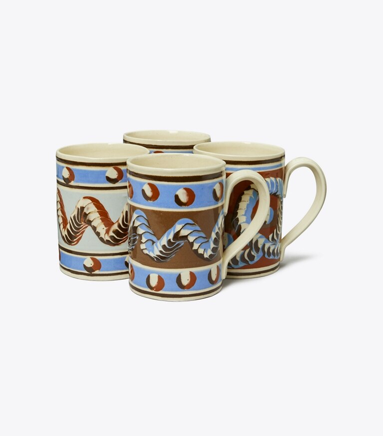 Tory Burch diseñador artículos de mesa & cristalería Taza Mochaware, set de 4 en BROWN / Blue grupo
